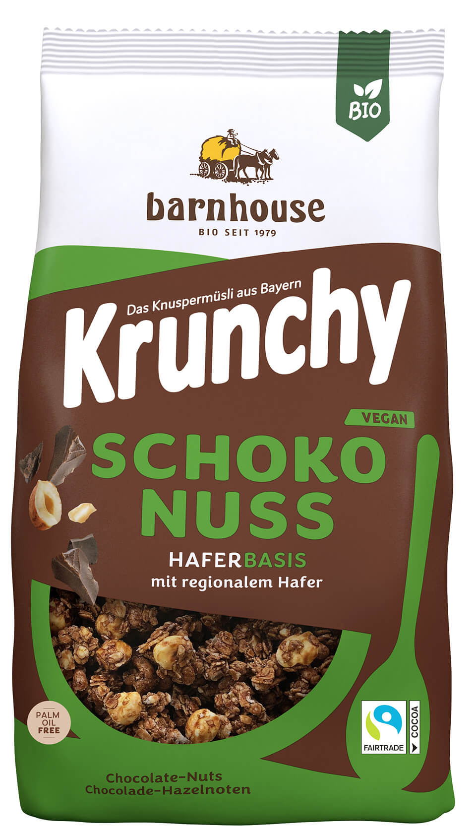 Barnhouse Krunchy choco puur met hazelnoten lactosevrij bio 375g